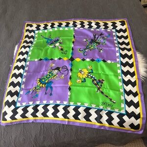 Vintage Bob Mackie Wearable Art Harlequin Jester Silk Square Scarf